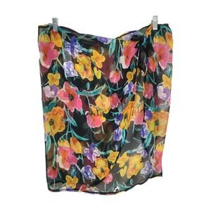 NWT Olympique Floral Sarong Free Size Black Nylon Spandex Swim Summer Beach